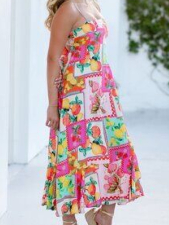 Paper Heart Dresses & Skirts - PAPER HEART VIRAL FRUIT PRINT PATCHWORK TIE BACK MAXI DRESS